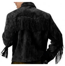 Load image into Gallery viewer, Men&#39;s Western Black Suede Jacket Wear Fringes Beads, Suede Cowboy Jacket - leathersguru
