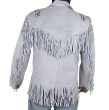 Load image into Gallery viewer, Men&#39;s Western Cowboy Real Leather Jacket, Handmade White Leather Jacket With Fringes - leathersguru
