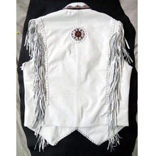 Load image into Gallery viewer, Western Leather Jacket, Handmade White Cowboy Fringe Leather Jacket - leathersguru
