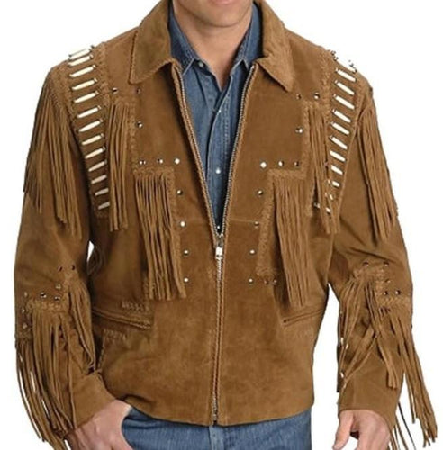 Men's Western Suede Jacket, Brown Fringe Cowboy Jacket - leathersguru