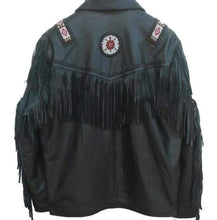 Load image into Gallery viewer, Western Leather Jacket, Black Cowboy Leather Fringe Jacket - leathersguru
