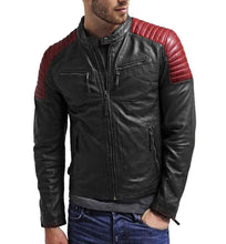 Load image into Gallery viewer, Men black Red leather jacket, Motorbike Designer Leather For Men - leathersguru
