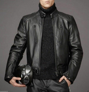 Men Black Leather Motorcycle Jacket, Black Biker Leather Jacket
