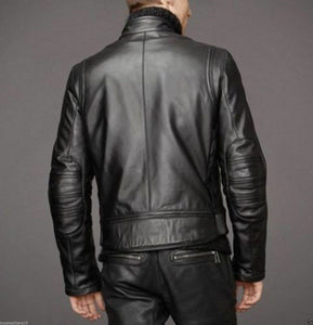Men Black Leather Motorcycle Jacket, Black Biker Leather Jacket