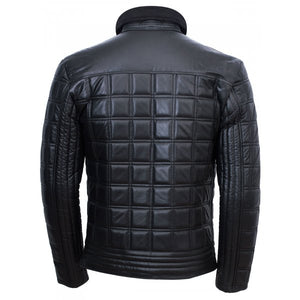 Men Black Trim Quilted Leather Jacket