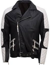 Load image into Gallery viewer, Men Black &amp; White Leather Jacket ,Stylish Leather Zipper Jacket
