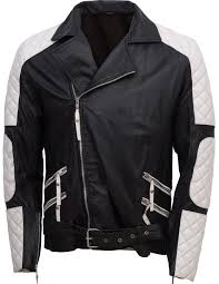 Men Black & White Leather Jacket ,Stylish Leather Zipper Jacket