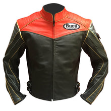 Load image into Gallery viewer, Leather Skin Men Black Biker Motorcycle Leather Jacket with Yellow Stripes - leathersguru
