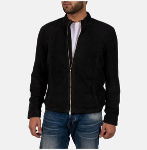 Men Genuine Black Suede Leather Jacket, Men Biker Leather Jacket
