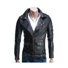 Load image into Gallery viewer, Men Leather Jacket Black Slim fit Biker Motorcycle genuine lambskin jacket 
