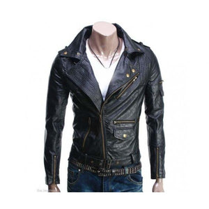 Men Leather Jacket Black Slim fit Biker Motorcycle genuine lambskin jacket 