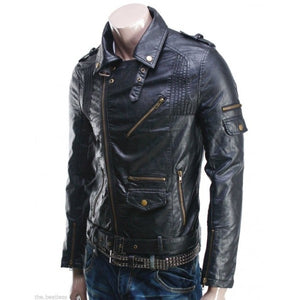 Men Leather Jacket Black Slim fit Biker Motorcycle genuine lambskin jacket 