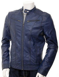 Men Navy Blue Leather Jackets Soft Lambskin Biker Style For Stylish Men