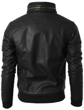 Load image into Gallery viewer, Men Stand Collar Leather Jacket, Men Black Leather Jacket, Leather jacket Mens
