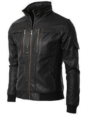 Men Stand Collar Leather Jacket, Men Black Leather Jacket, Leather jacket Mens