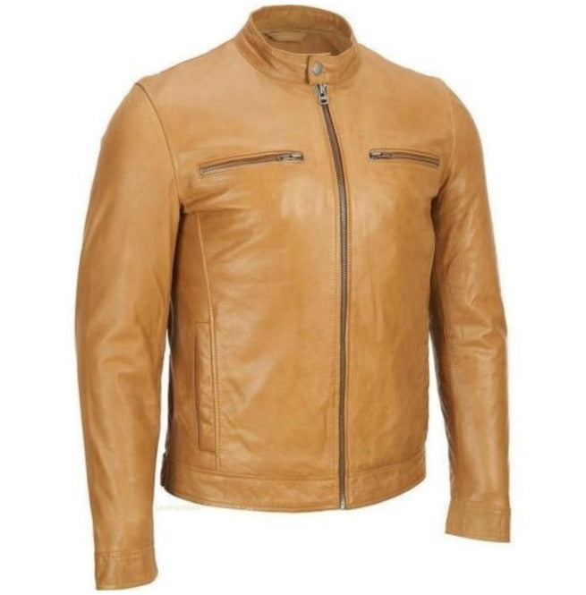 Men Style Tan Color Bomber Leather Jacket, Men Fashion Tan Color Jacket
