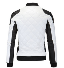 Load image into Gallery viewer, Men Two tone Quilted Leather Jacket Mens Fashion stand collar rider jacket
