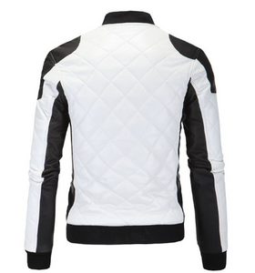 Men Two tone Quilted Leather Jacket Mens Fashion stand collar rider jacket