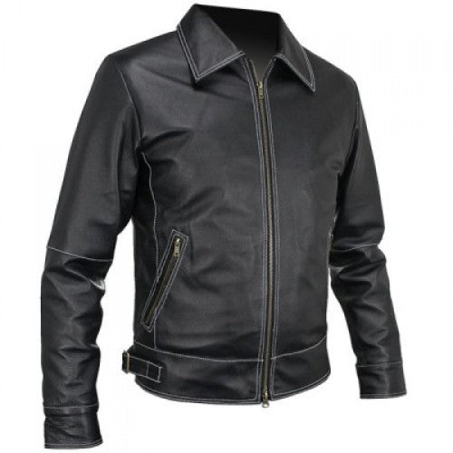 Men Vintage Black  Stitch Leather Jacket, Men's Leather Jacket