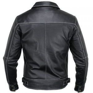 Men Vintage Black Stitch Leather Jacket, Men's Leather Jacket