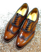 Load image into Gallery viewer, Men Wing tip Brogue, Oxford Leather Cognac Color Shoes
