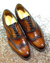 Load image into Gallery viewer, Men Wing tip Brogue, Oxford Leather Cognac Color Shoes
