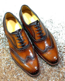 Men Wing tip Brogue, Oxford Leather Cognac Color Shoes
