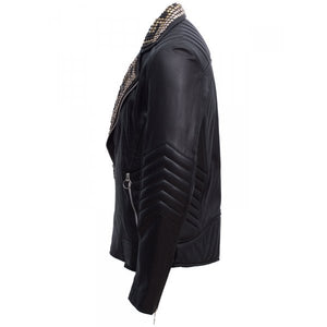 Black Silver Studded Leather Jacket for mens - leathersguru