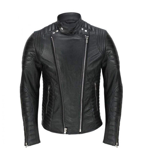 Men’s Vintage Designer Quilted Panel Style Sheep Leather Biker Black Jacket - leathersguru