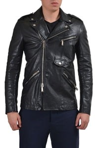 Men's 100% Leather Black Double Breasted Jacket - New