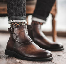 Load image into Gallery viewer, Men&#39;s Ankle Boot, Men&#39;s Brown Vintage Leather Monk Casual Boot.
