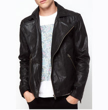 Load image into Gallery viewer, Men&#39;s Biker Leather Jacket, Black Leather Jacket Mens, Men Leather Jacket
