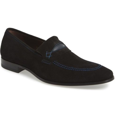 Men's Black Penny Loafers Slip On Moccasin Suede Dress Shoes