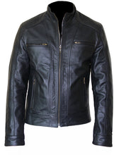 Load image into Gallery viewer, Men’s Black Slim Biker Leather Jacket,Pure Leather Jacket
