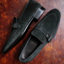 Load image into Gallery viewer, Men&#39;s Black Suede Pointed Toe Buckle Strap Handmade  Party Shoes

