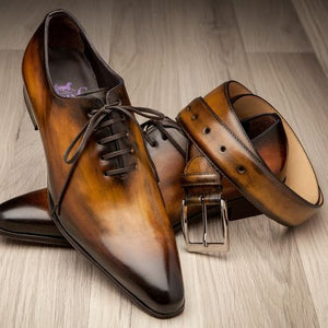 Men,s Brown Shoes,Pointed Toe Leather Shoes,Lace Up Shoes 