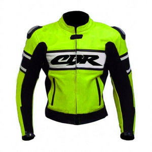 Men's Custom Fluoresce CBR Motorcycle Style Biker Cowhide Leather Jacket Hump