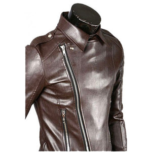 Men's Fascinating Brown Biker Leather Jacket Slim Fit