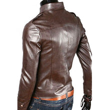 Load image into Gallery viewer, Men&#39;s Fascinating Brown Biker Leather Jacket Slim Fit
