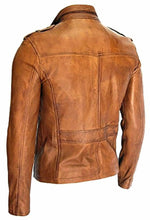 Load image into Gallery viewer, Men&#39;s Fashion Real Lambskin Tan Leather Waxed Moto Jacket
