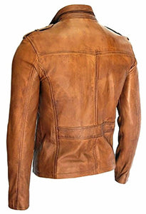 Men's Fashion Real Lambskin Tan Leather Waxed Moto Jacket
