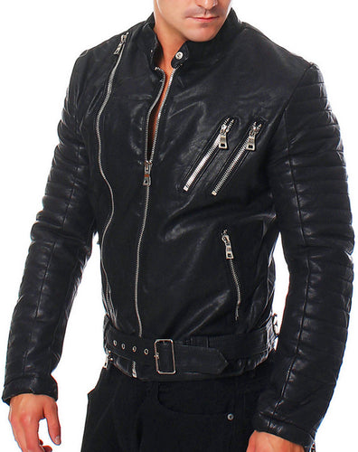 Men's Genuine Lambskin Leather Jacket Black Slim fit Fashion jacket