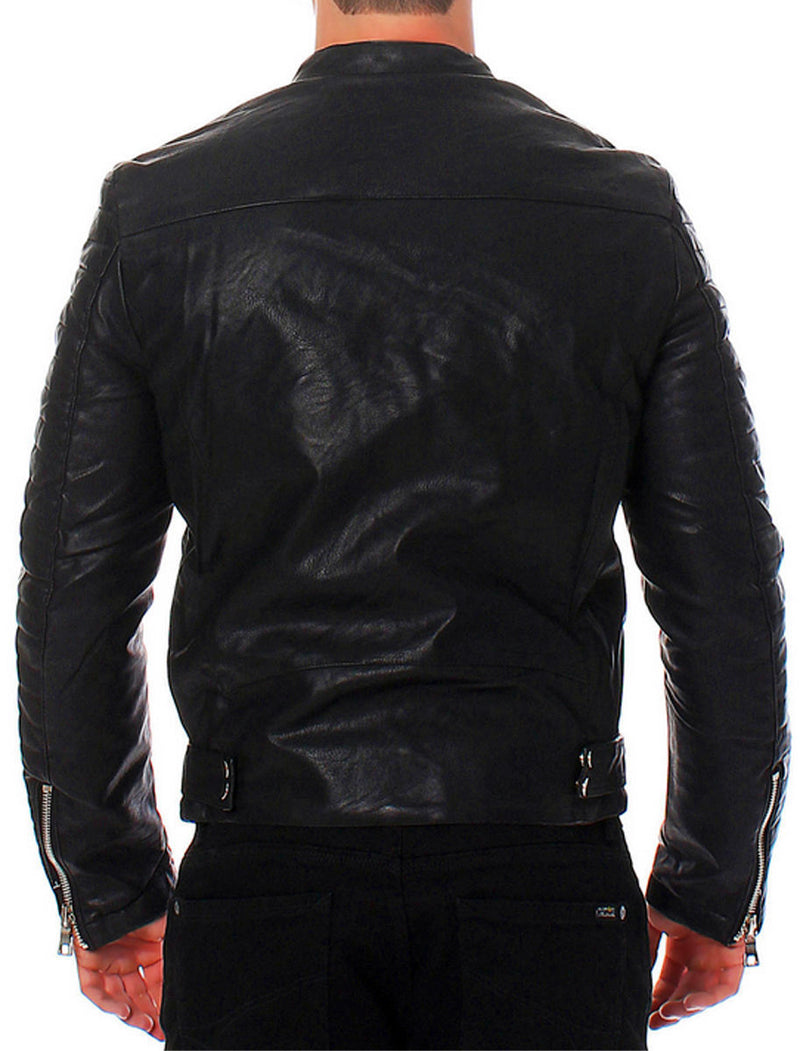 Men's Genuine Lambskin Leather Jacket Black Slim fit Fashion jacket