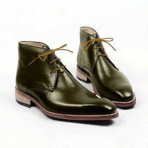 Men's Green Boot Dress Leather Half Ankle Lace Up Boot