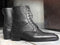 Men's Handmade Ankle High Black Split Toe Pebbled Leather Lace Up Boot