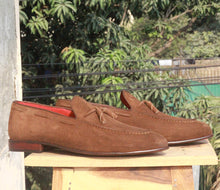 Load image into Gallery viewer, Men&#39;s Handmade Dark Brown Suede Shoes, Tussles Loafers Moccasin Shoes
