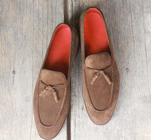 Load image into Gallery viewer, Men&#39;s Handmade Dark Brown Suede Shoes, Tussles Loafers Moccasin Shoes
