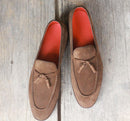Men's Handmade Dark Brown Suede Shoes, Tussles Loafers Moccasin Shoes