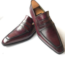 Load image into Gallery viewer, Men&#39;s Handmade Maroon Leather formal shoes Slip Ones Slippers
