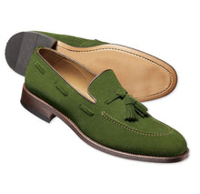 Load image into Gallery viewer, Men&#39;s Handmade Olive Green Suede Tussles Loafers Shoes
